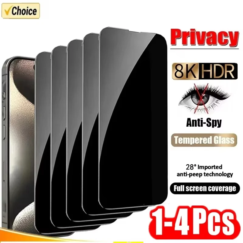 Protector de Pantalla de Privacidad de 1-4 Piezas para iPhone 15 16 17 14 13 11 12 Pro Max Mini Plus, Cristal Protector Anti-Espía para iPhone XS XR 16e