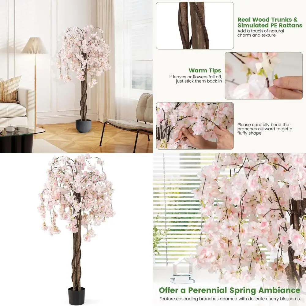 

5.5ft Tall Artificial Cherry Blossom Tree with White Flowers in Nursery Pot for Indoor and Outdoor Decor