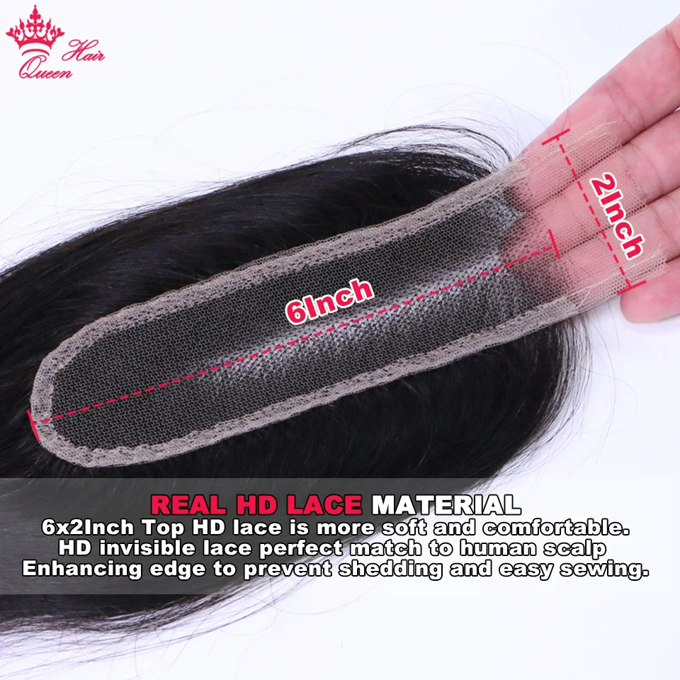 Queen Hair Straight Bundles With HD 2x6 Closure Brazilian Raw Virgin Human Hair Weave Bundles With HD Lace Closure
