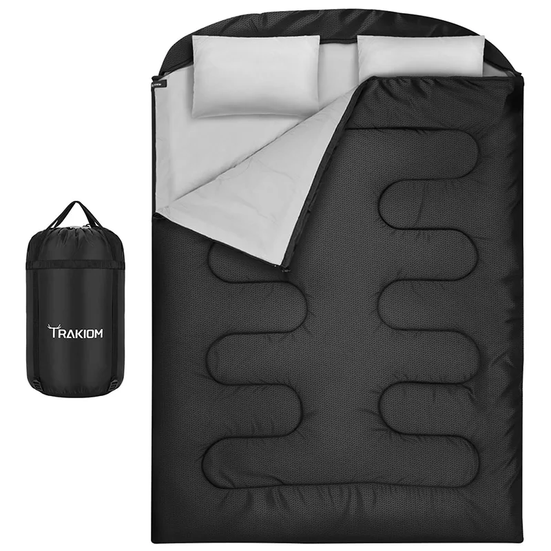 TRAKIOM Double Sleeping Bag with 2 Pillows, Warm Sleeping Bags for Adults FOR HIKING, CAMPING, TRAVELIN
