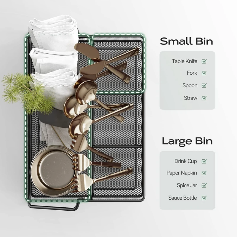 ตะกร้าโลหะ 4 ช่อง,ตาข่าย Flatware ผู้ถือ Organizer เหมาะสําหรับ Home,ห้องครัว,ปาร์ตี้,Camping
