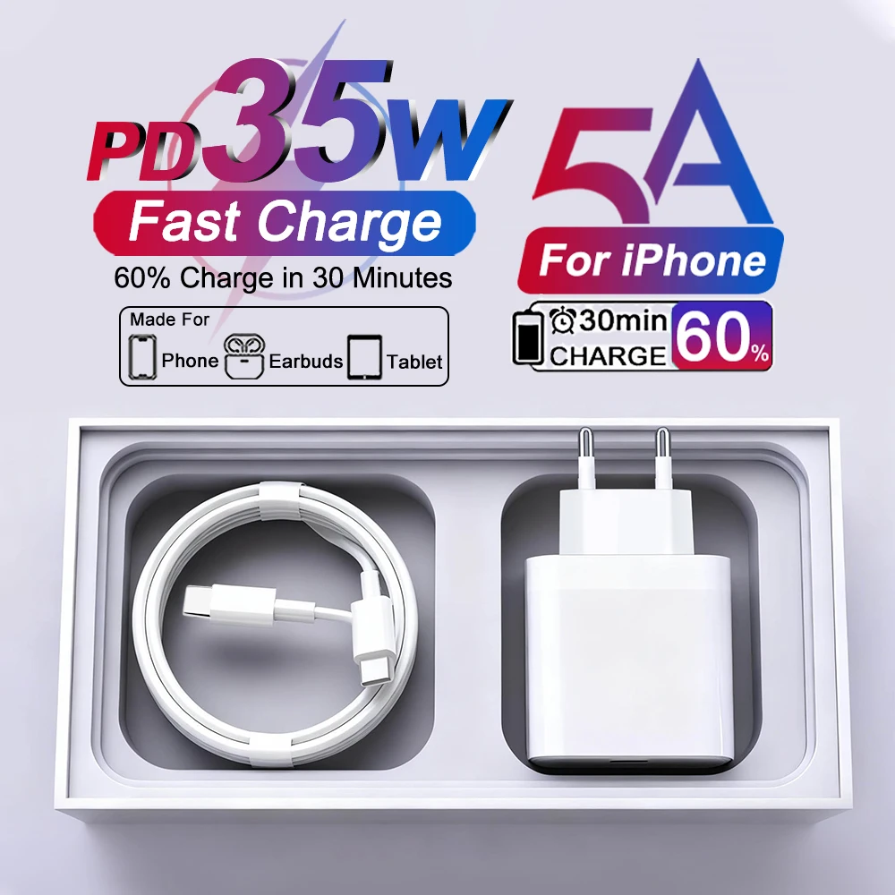 UE PD Chargeur 35W De Charge Rapide USB C Chargeur Pour iPhone 17 16 15 14 13 12 11 Pro Max iPad Air TypeC Téléphone Chargeur Puissance Adaptateur