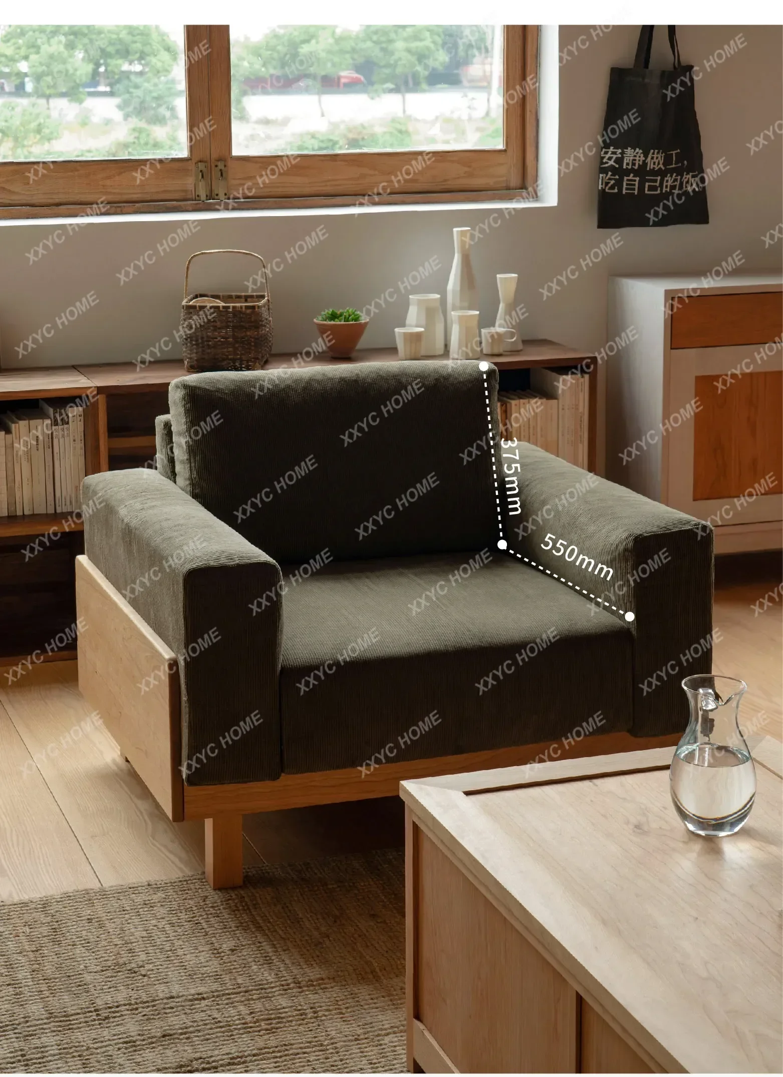 

A Cube sofa, small apartment living room fabric all solid wood simple modern style double sofa5556