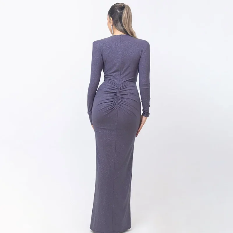 الربيع والصيف موضة مثير العميق الخامس الرقبة الشريط فستان طويل 2025 جديد فتاة حار شق سليم صالح فستان النمط الأوروبي والأمريكي