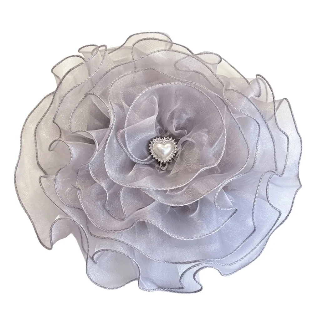 New Organza Flower Brooch Oversized 9-Layer Hairpin DIY Handmade Chest Decoration Badge Pin Hair Accessory