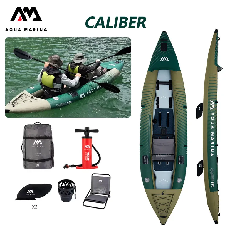 AQUA MARINA Inflatable Fishing Boat Reinforced PVC Material Water Sports Kayak Model CALIBER Dinghy Raft Seat Canoeing Boat