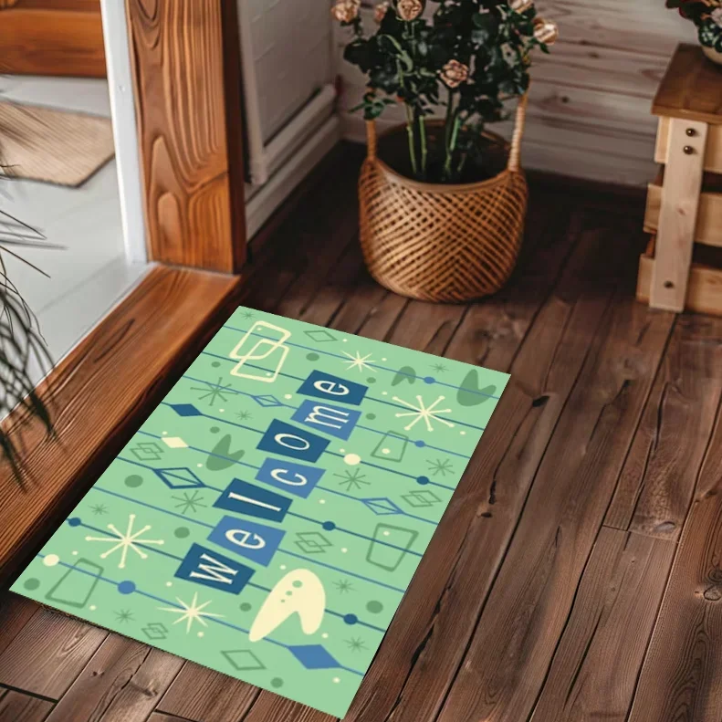Retro Welcome Mat Atomic Age Mid Century Modern Living Room Doormat Home Decoration Retro
