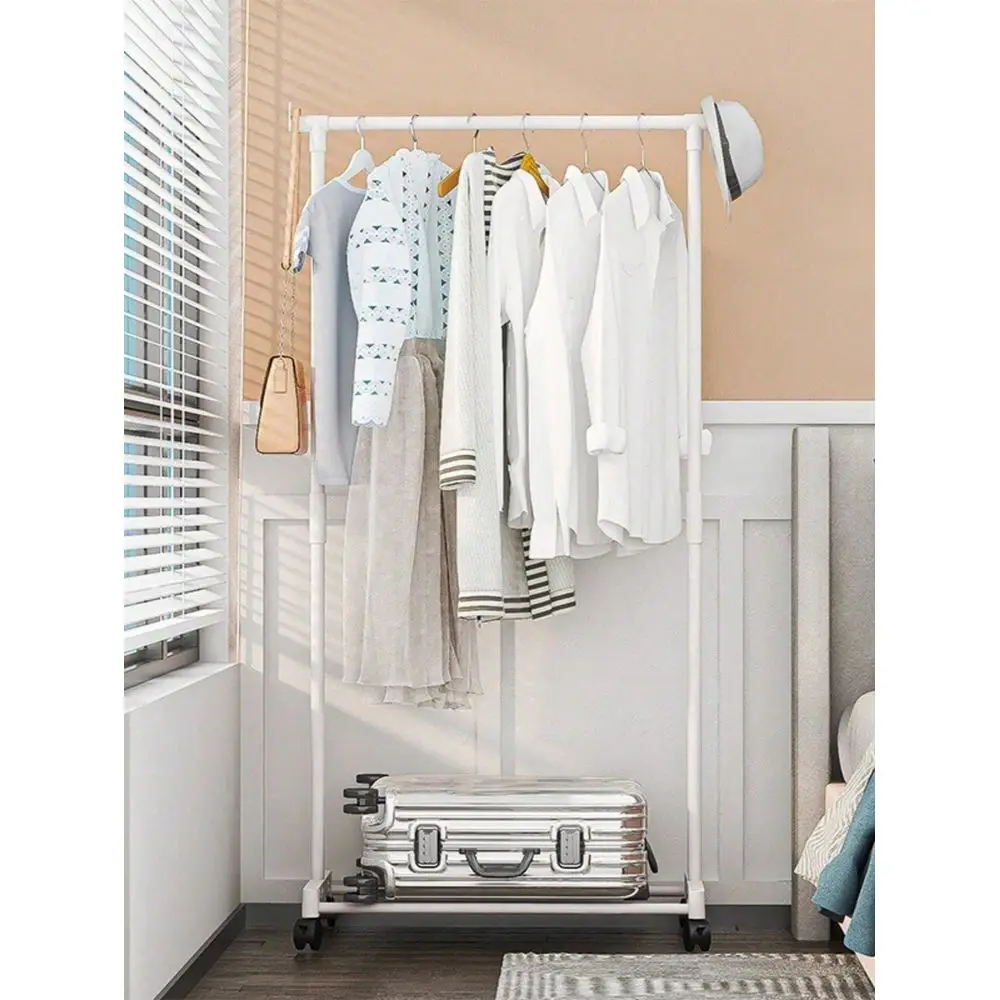 Mobile Garment Rack With Wheels,Aesthetic Ins Adjustable Single/Double Rod Clothes Hanging Rack,Dorm Room Essentials, Freestanding Clothing Organizer For Indoor Bedroom, Laundry Room, Balcony, Dorm, Living Room, Home Use.