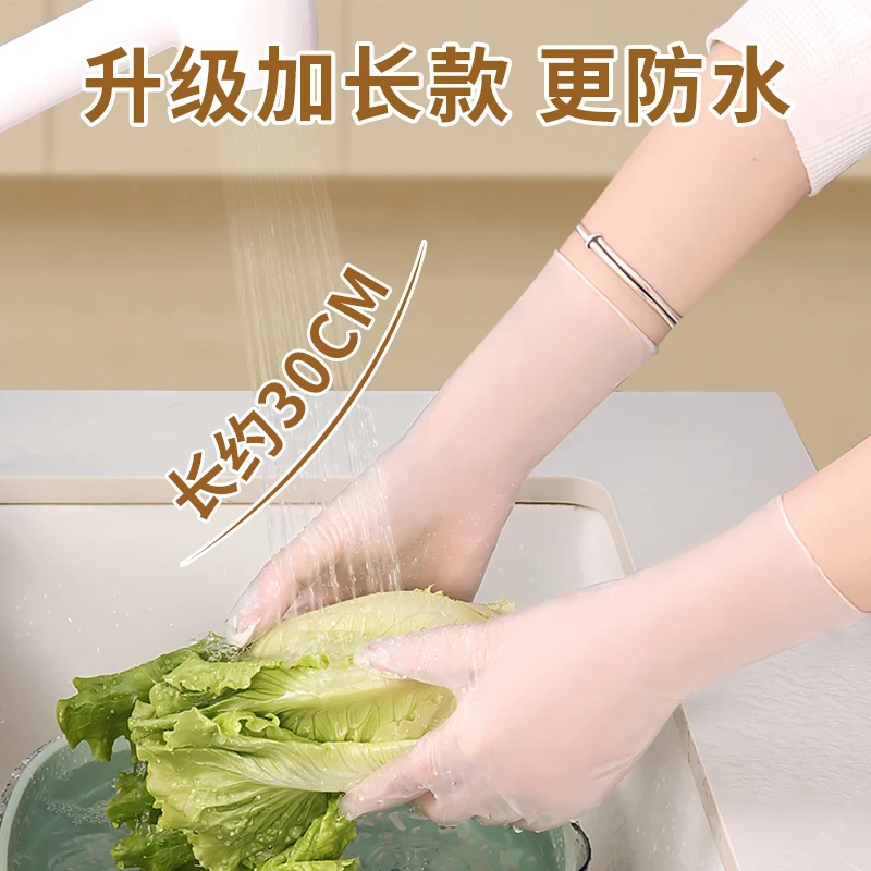 Extended Disposable PVC Gloves Food Grade Thickened Household Gloves Kitchen Dishwashing Catering Baking