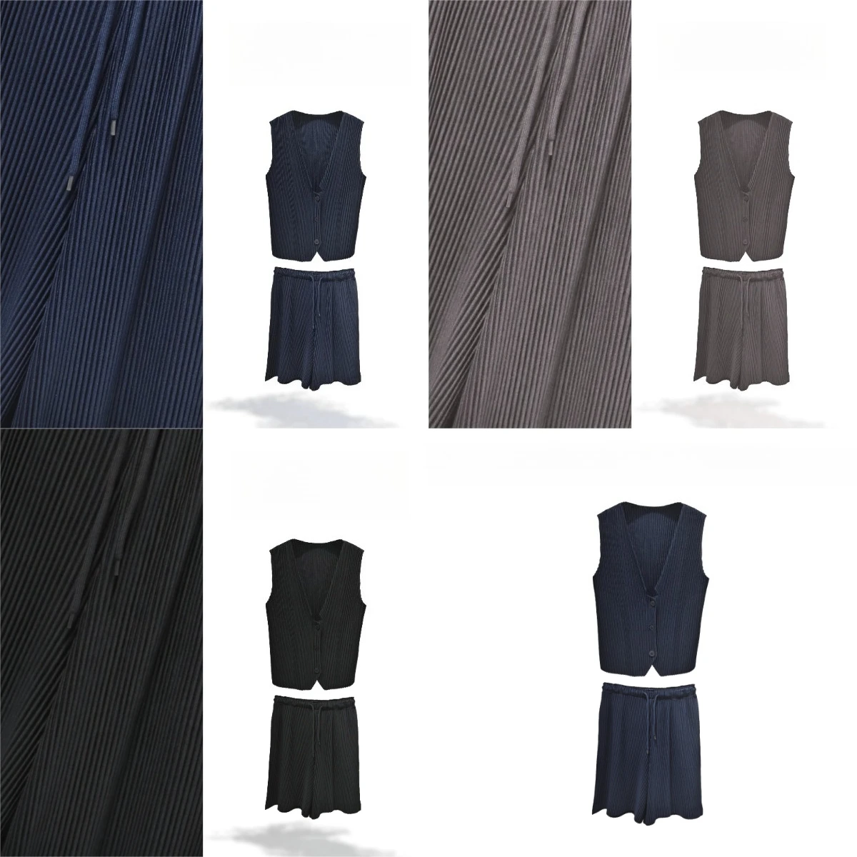 

Miyake Pleated 2025 New Waistcoat Set Female Loose Leisure Fashion Simple Commuter Solid Colour Vest Shorts Two-piece Set