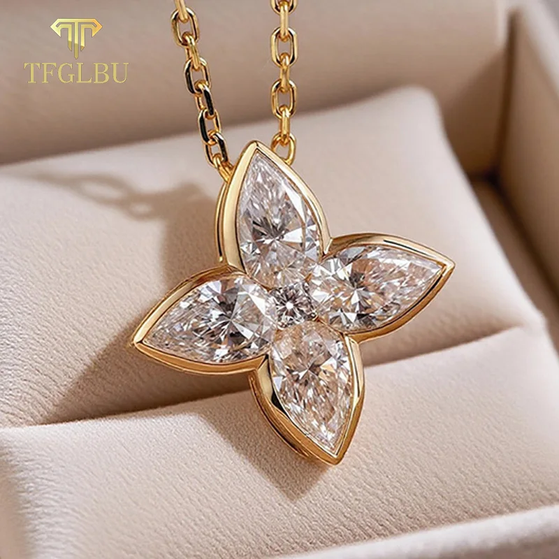 

TFGLBU New D Color Full Moissanite Necklace for Women Sparkling Lab Diamon Pendant Wedding Party Chain Sterling Silver 100% 925