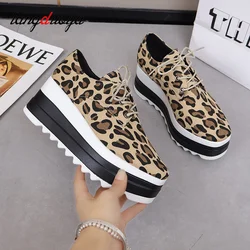 Leopard Platform trainers women sneakers lace-up Elevation of platform shoes casual Sport shoe women Plus Size 43