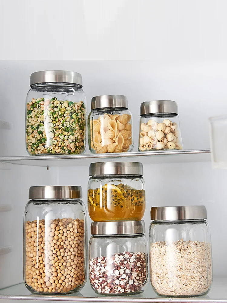 Food Sealed Glass Jar Storage Bottle Honey Tea Jar Transparent  Glass Food Storage Container Candy Nut Jar Kitchen Utensils New