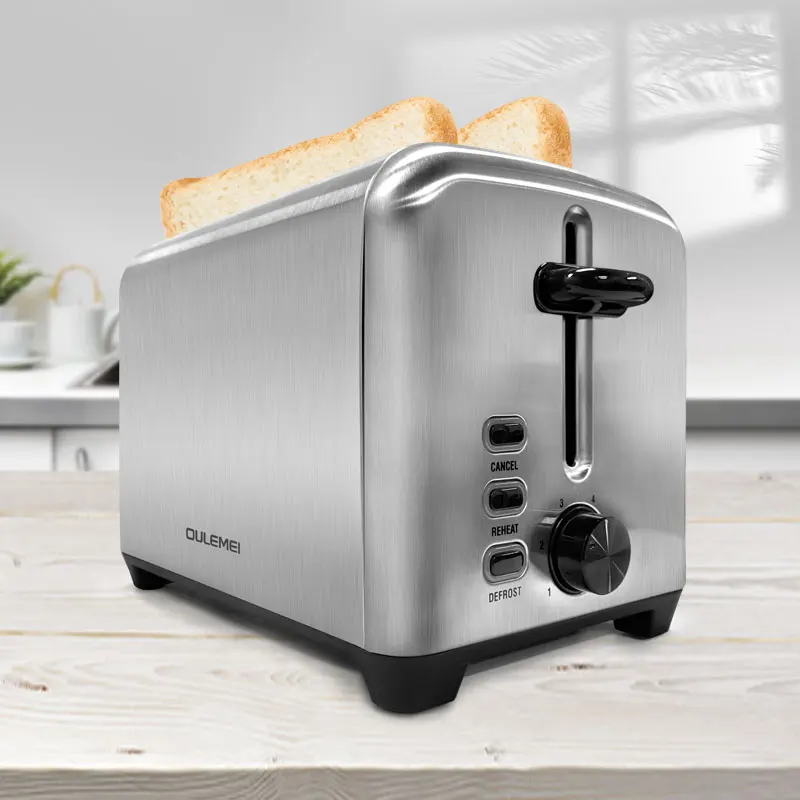 Custom 2-Slice Stainless Steel Electric Toaster Automatic Pop-Up Bread Appliance for Household Kitchen Use