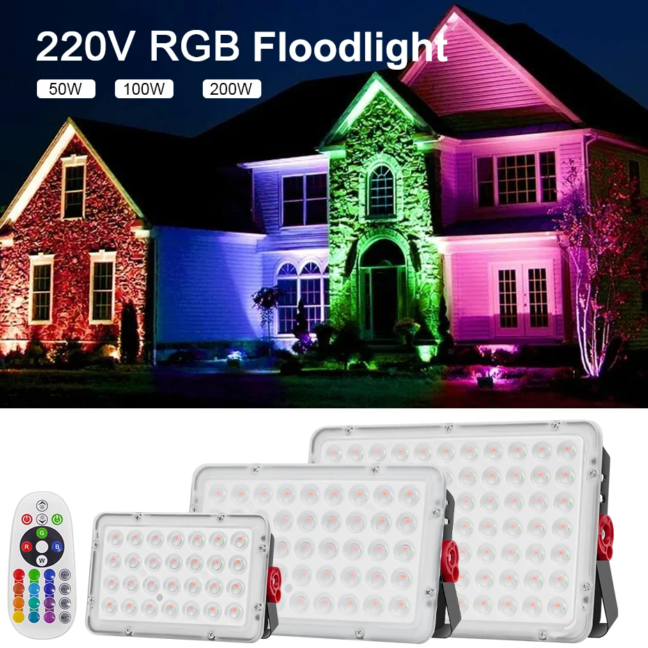 

RGB Floodlight 50W 100W 200W LED Flood Light AC220V Outdoor Lighting Led Spotlight Projector Waterproof For Garden Decoration
