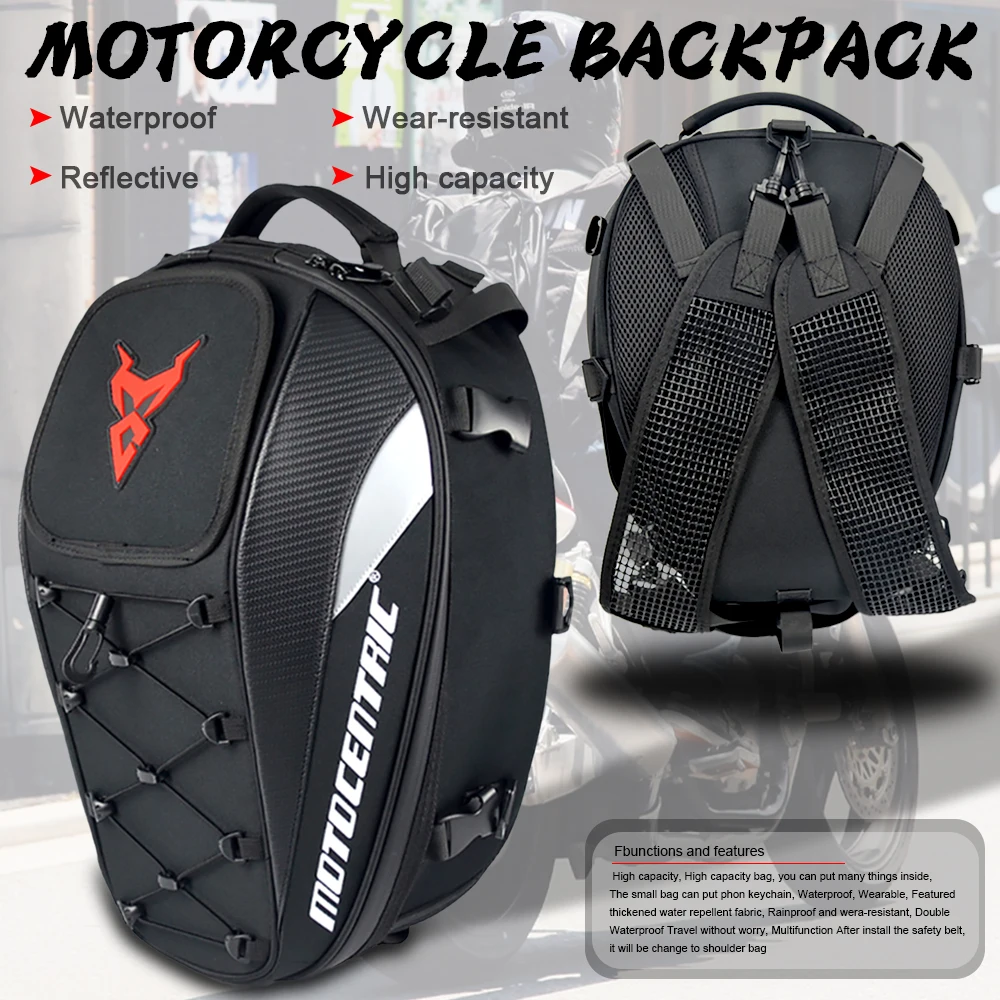 Motocentric Motorcycle Tail Bag High Capacity Waterproof Motocross Riding Rear Sear Bag Helmet Backpack Wearable Travel Bag