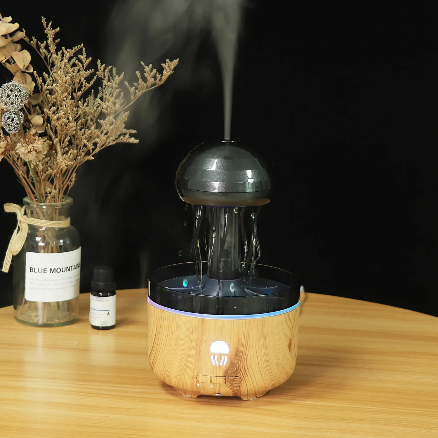 2026 New Upgrade Creative New Product Rotating Rain Ultrasonic Aroma Diffuser With Jellyfish-like Design, Wood Grain, And Quiet