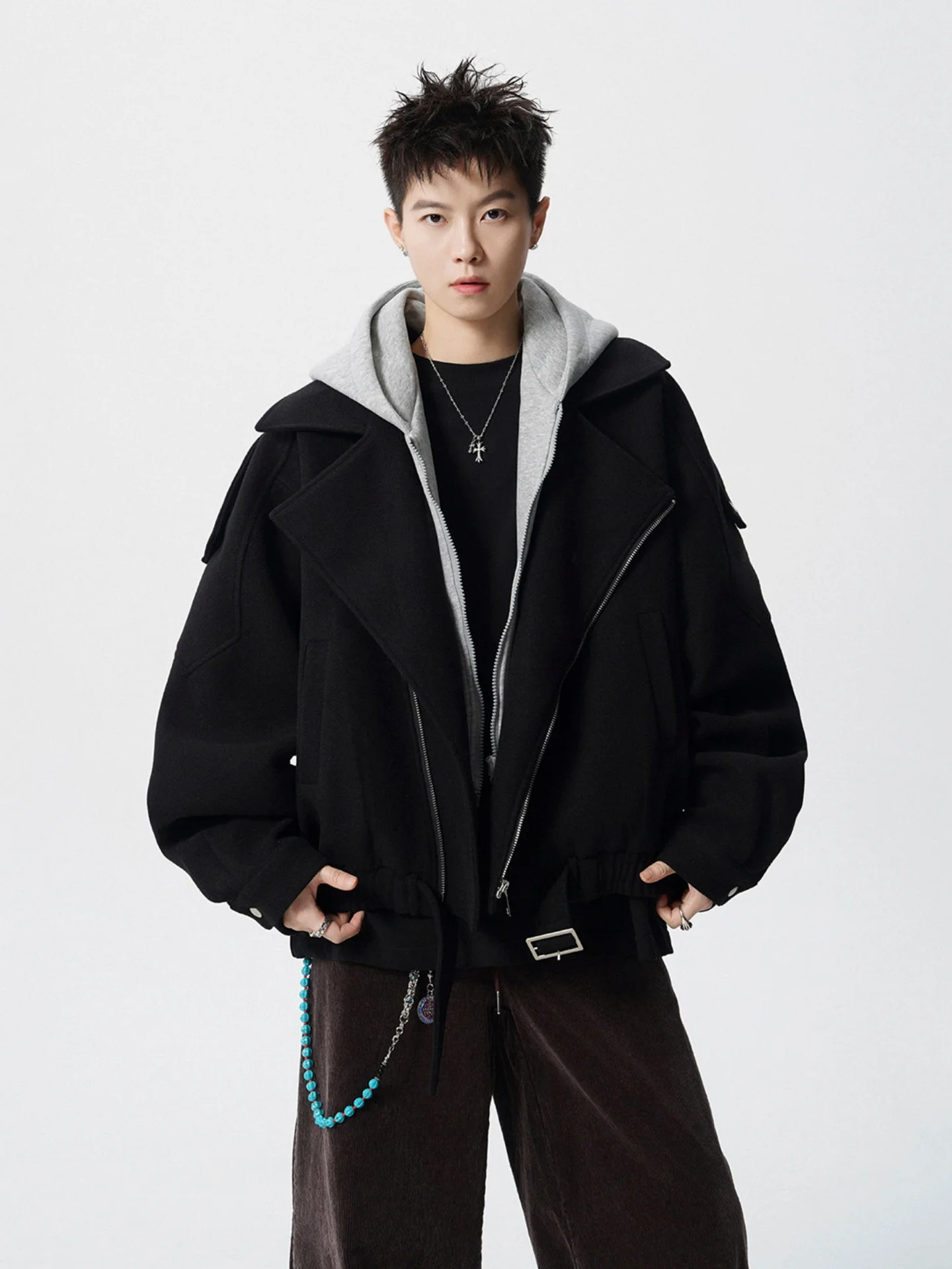 

Men's ort Thiened Woolen Coat Casual Faion Warm Winter Outerwear Lapel Zipper ket Design Premium Quali Polyester