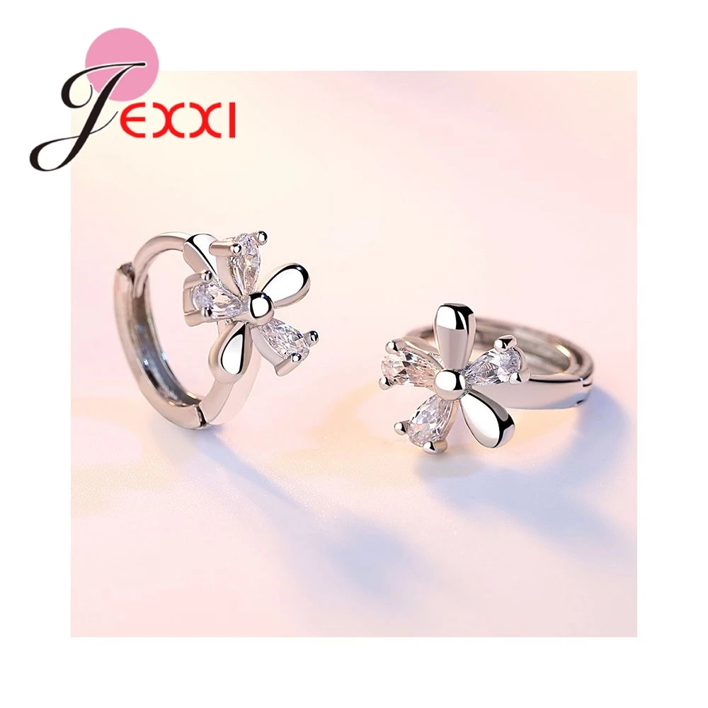 Elegant Flowers Shape 925 Sterling Silver Crystals Hoop Earrings For Women Girls Daily Party Trendy Brincos Accessories