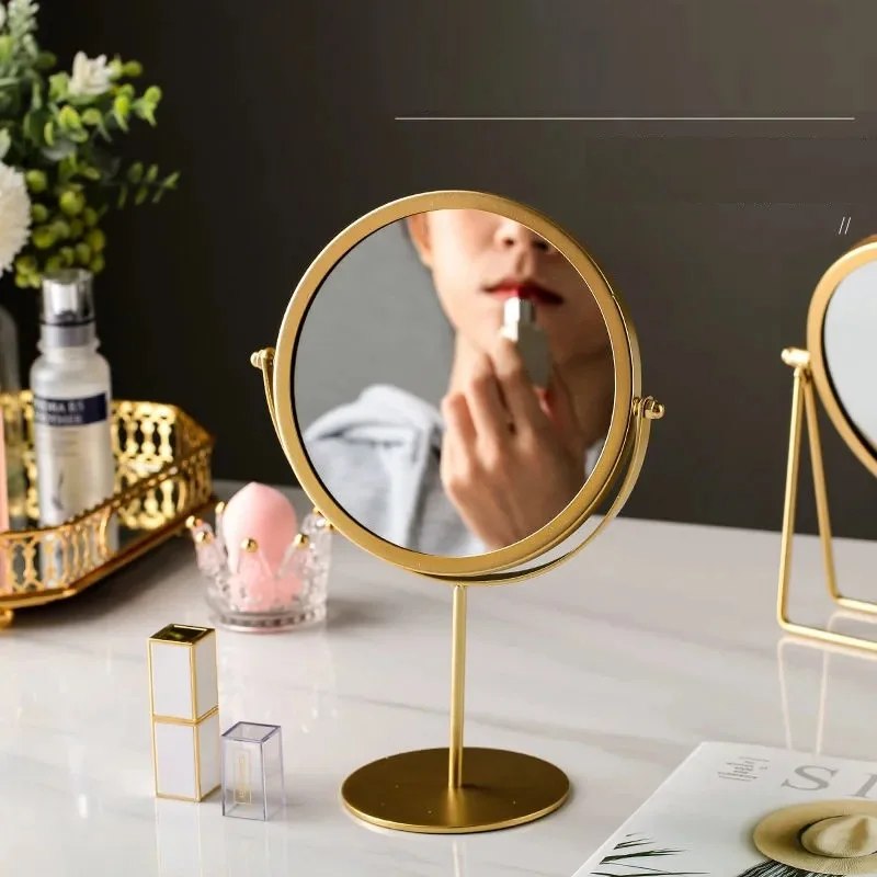 Makeup Mirror Light luxury retro European metal gold home desktop desktop square round mirror mirror dormitory makeup mirror