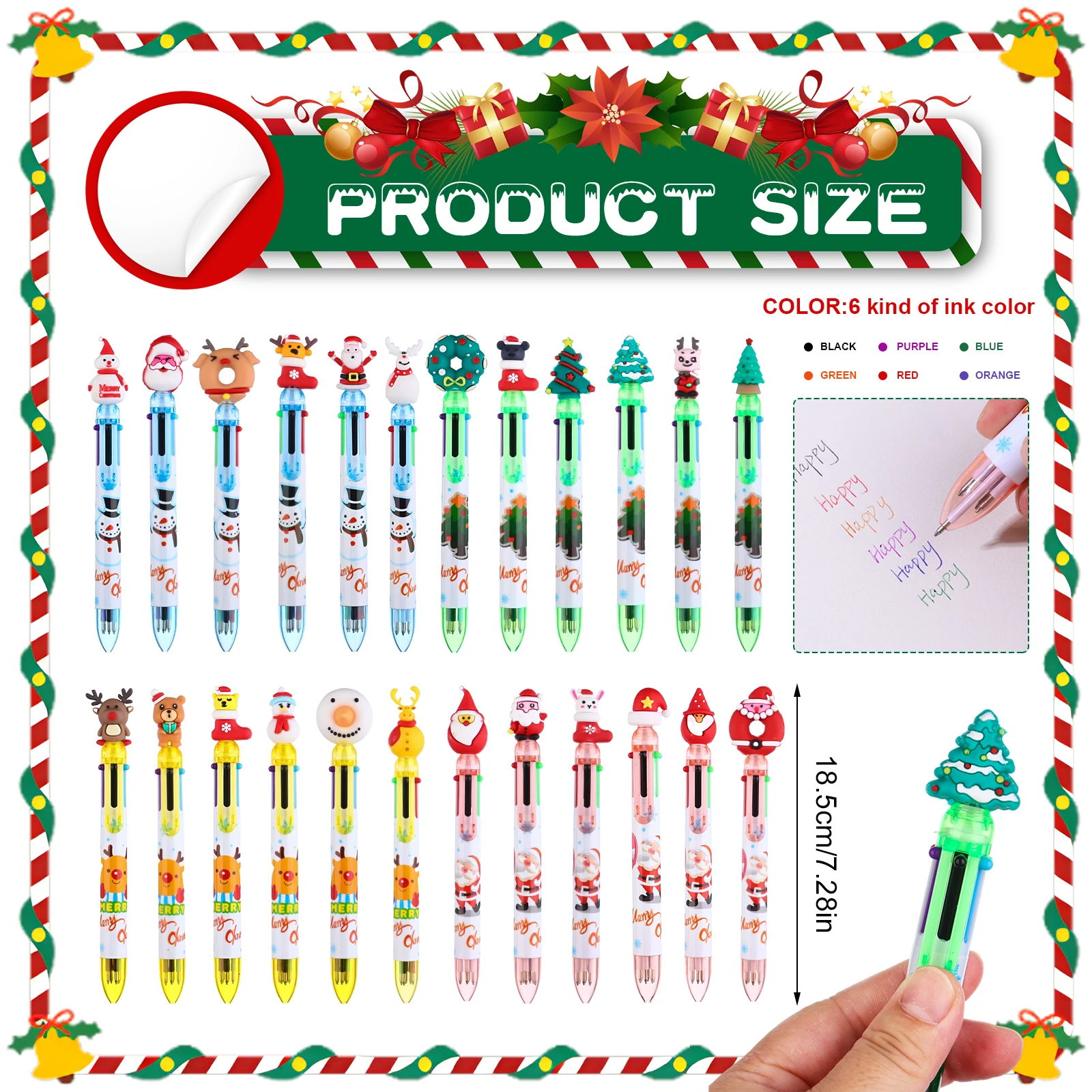 

Haiabei 24 Pcs Christmas 6 In 1 Multicolored Ballpoint Pens Multicolor Retractable Pens Cute Cartoon Xmas Party Favors Office Su