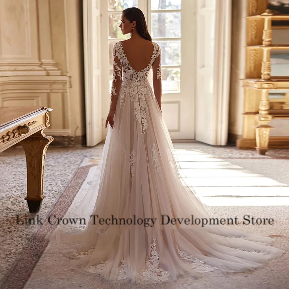 Charming V Neck Wedding Dresses for Ladies Elegant A Line Bridal Gowns Exquisite Full Sleeve Vestidos De Novia 2025 Summer New