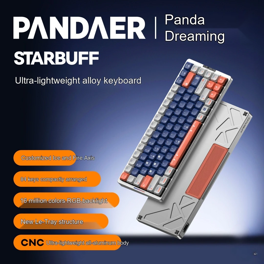 PANDAER STARBUFF Mechanical Keyboard 3Mode Wireless 84-Key Ultra-Light CNC Aluminum Alloy RGB Low-profile Keyboard Gaming Office