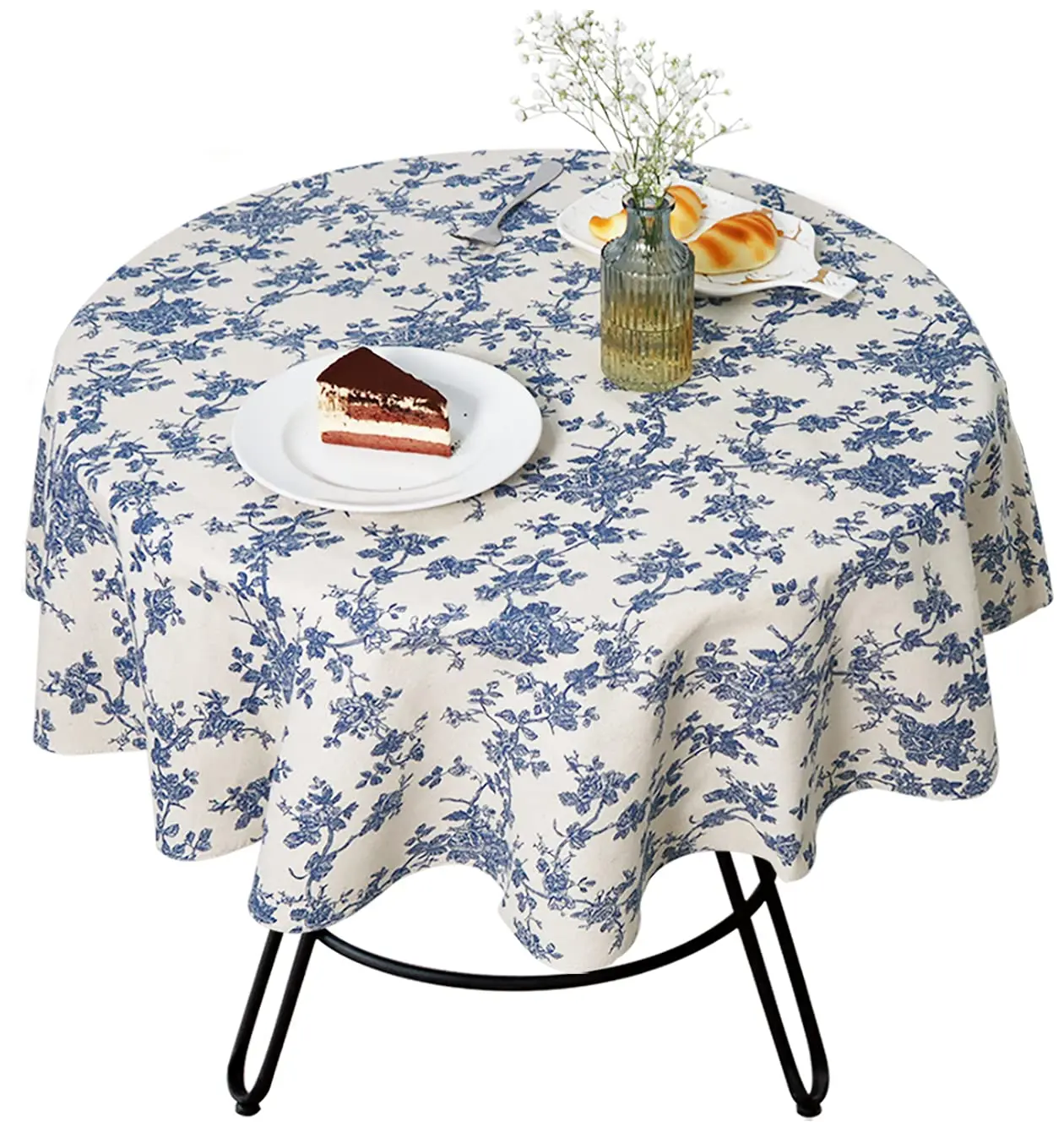 مفرش طاولة رعوية زرقاء اللون من القطن والكتان مفرش طاولة عتيق للاستخدام الداخلي والخارجي مناسب للحفلات والنزهة وتناول الطعام #6