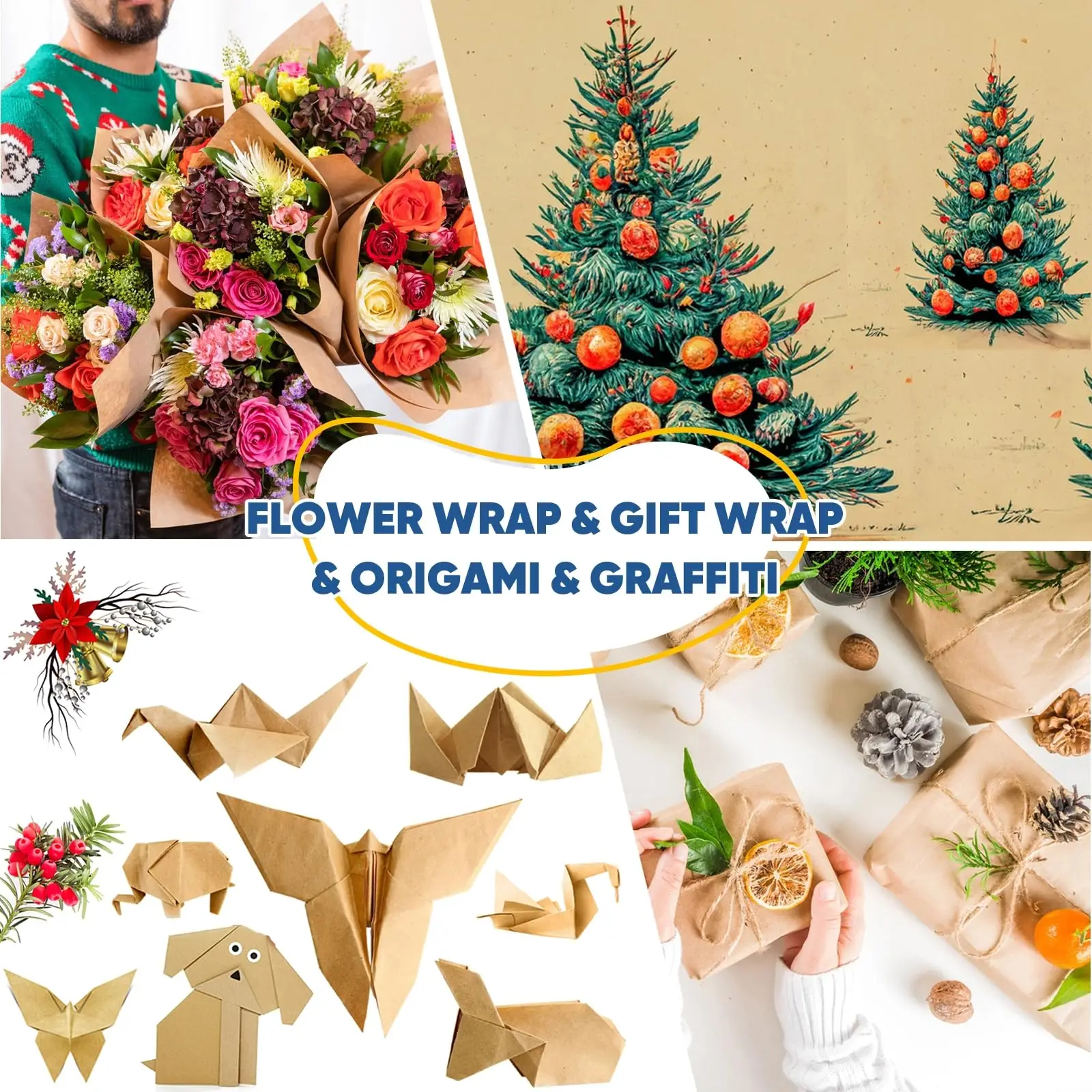 Brown kraft paper Folding Wrapping Material Biodegradable Diy Decorative Gift Improve Packing Efficiency Cushioning Paper