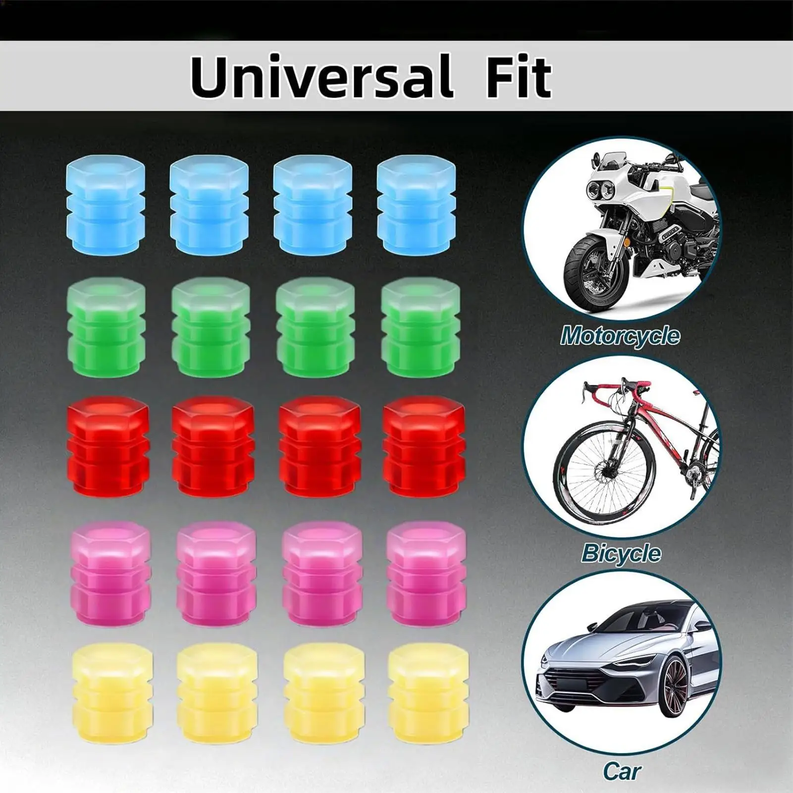 Glow In The Dark Tire Valve Caps 20pcs Fluorescent Dustproof Wheel Stem Cover for Bike Bicycle Motorcycle Automotive Offroad view 3