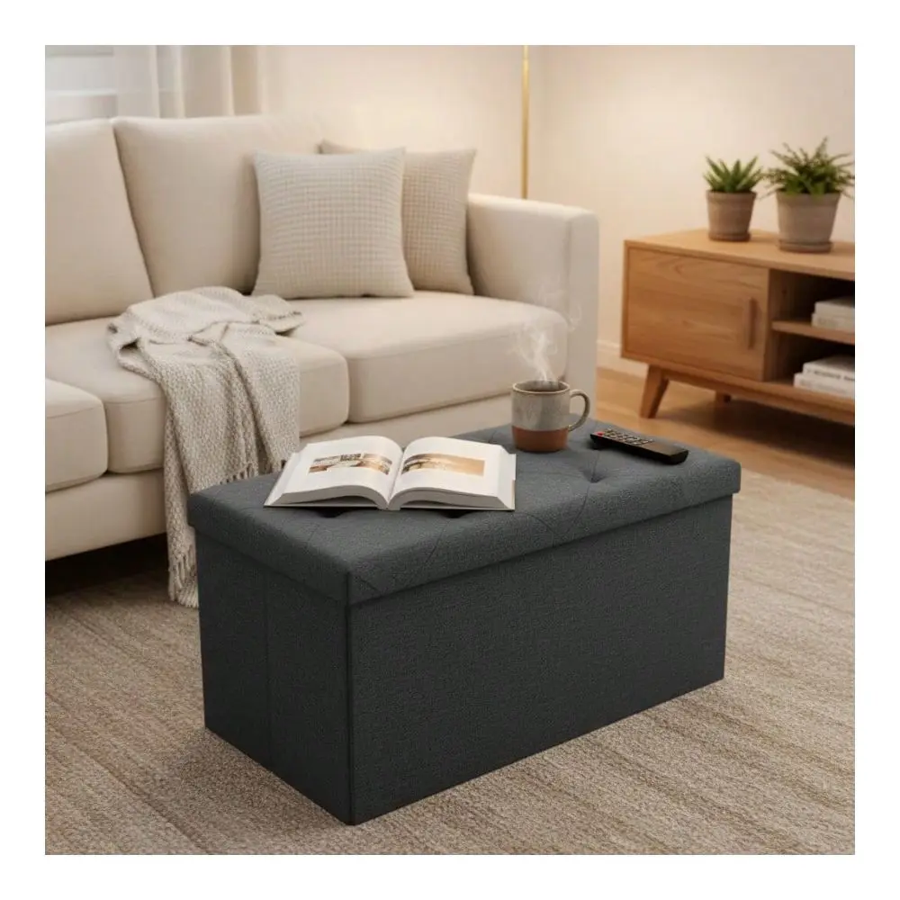 

Inches Folding Storage Ottoman Bench, Storage Chest Foot Rest Stool, Bedroom Living Room Bench With Storage, Gray