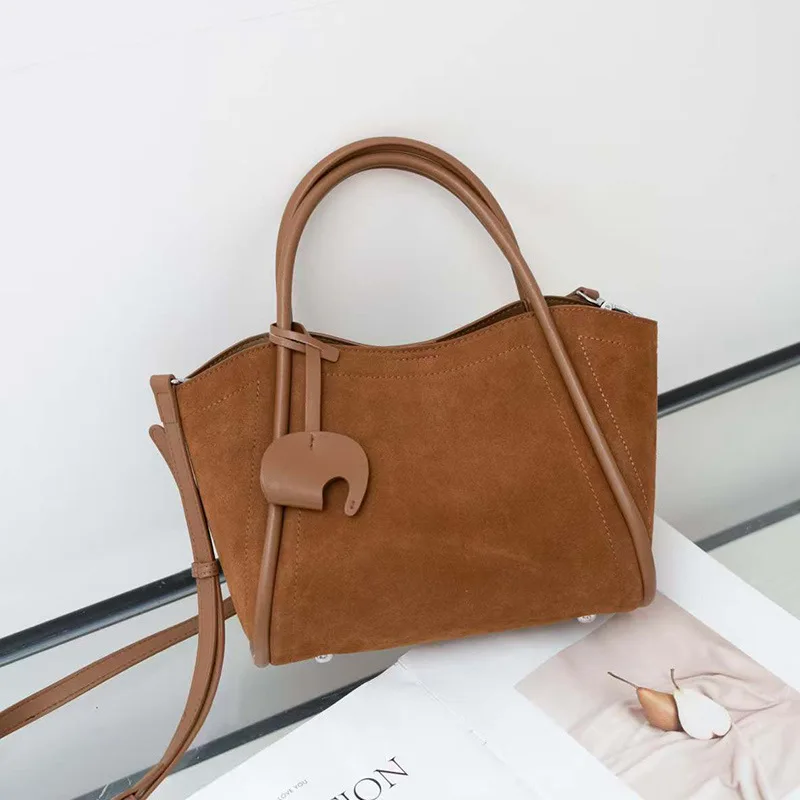 2026 Hot Fall Winter Suede Leather Bucket Tote Bag Premium Unique Practical Shoulder Crossbody Bag Light Luxury Women's Handbag