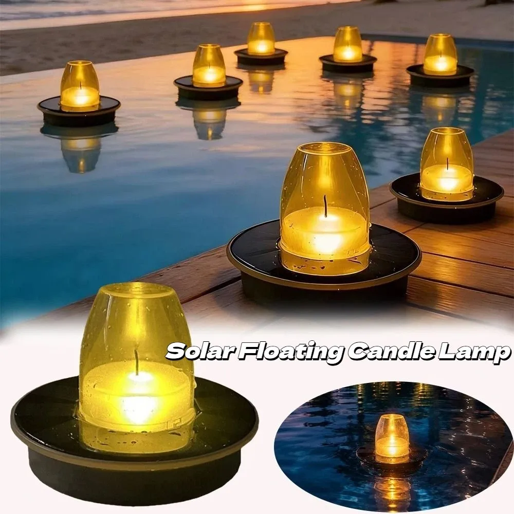 Waterproof Floating Candle Light Buoyant Simulated Flame Solar Floating Candle Lamp Luminous Amber Cover