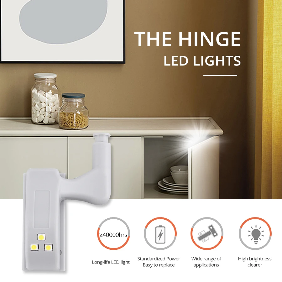 

Светодиодная подсветка под шкаф, внутренняя лампа на петлю, 10 шт./1 шт., без батареек, для гардероба, кухни, спальни, шкафа, ночник