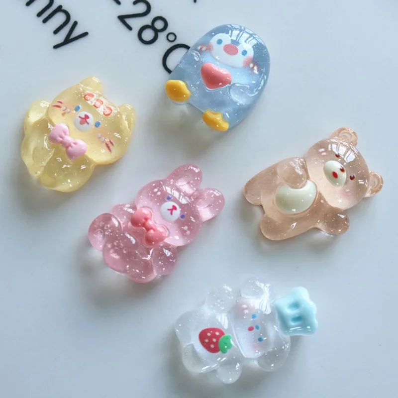 10pcs Cute Cartoon Kawaii Biscuits Rabbit Animal Bear Penguin Flat Back Resin DIY Scrapbooking Cabochons Decoration Accessories