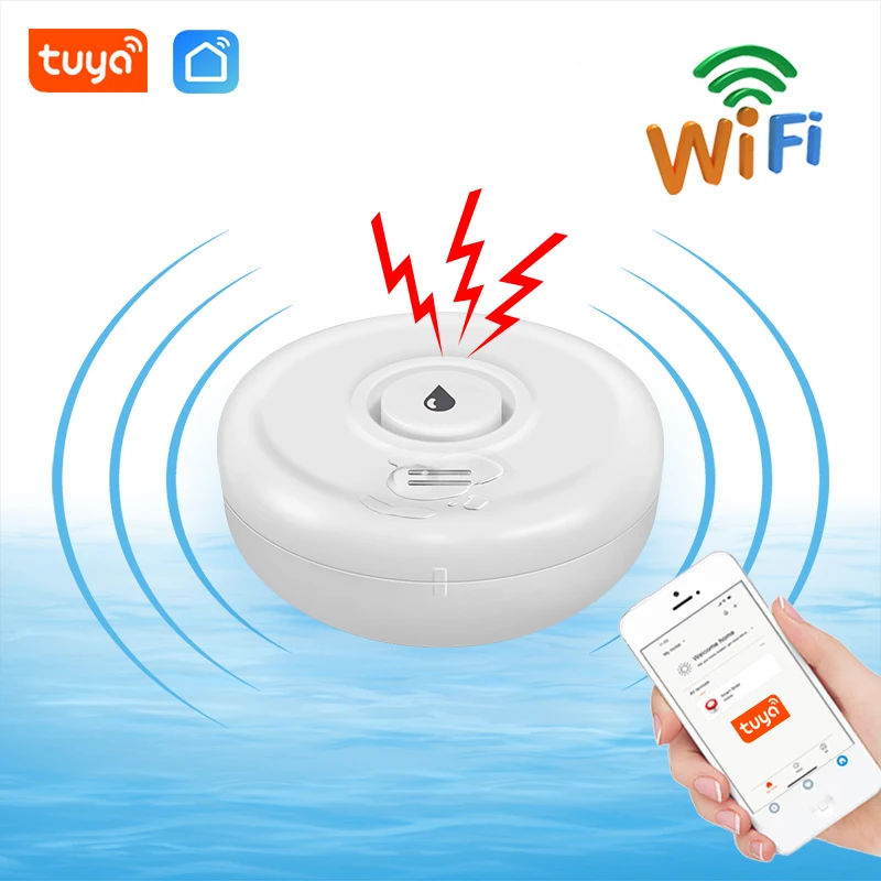 Tuya WiFi مستشعر الفيضانات تطبيق الحياة الذكية كشف مستشعر تسرب المياه بصوت عال إنذار الصوت الربط تنبيه تطبيق المراقبة عن بعد