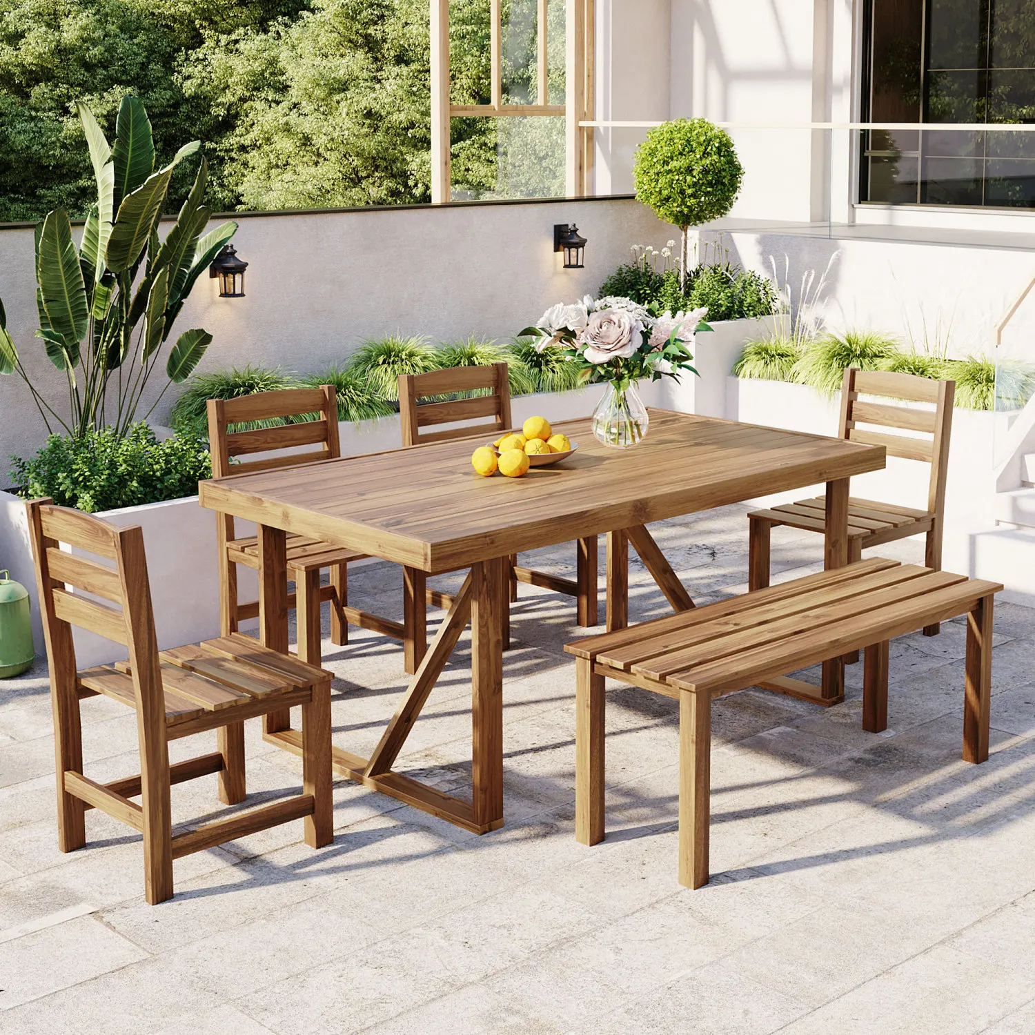 

U_Style High-quality Acacia Wood Outdoor Table and Chair Set, Suitable for Patio, Balcony, Backyard