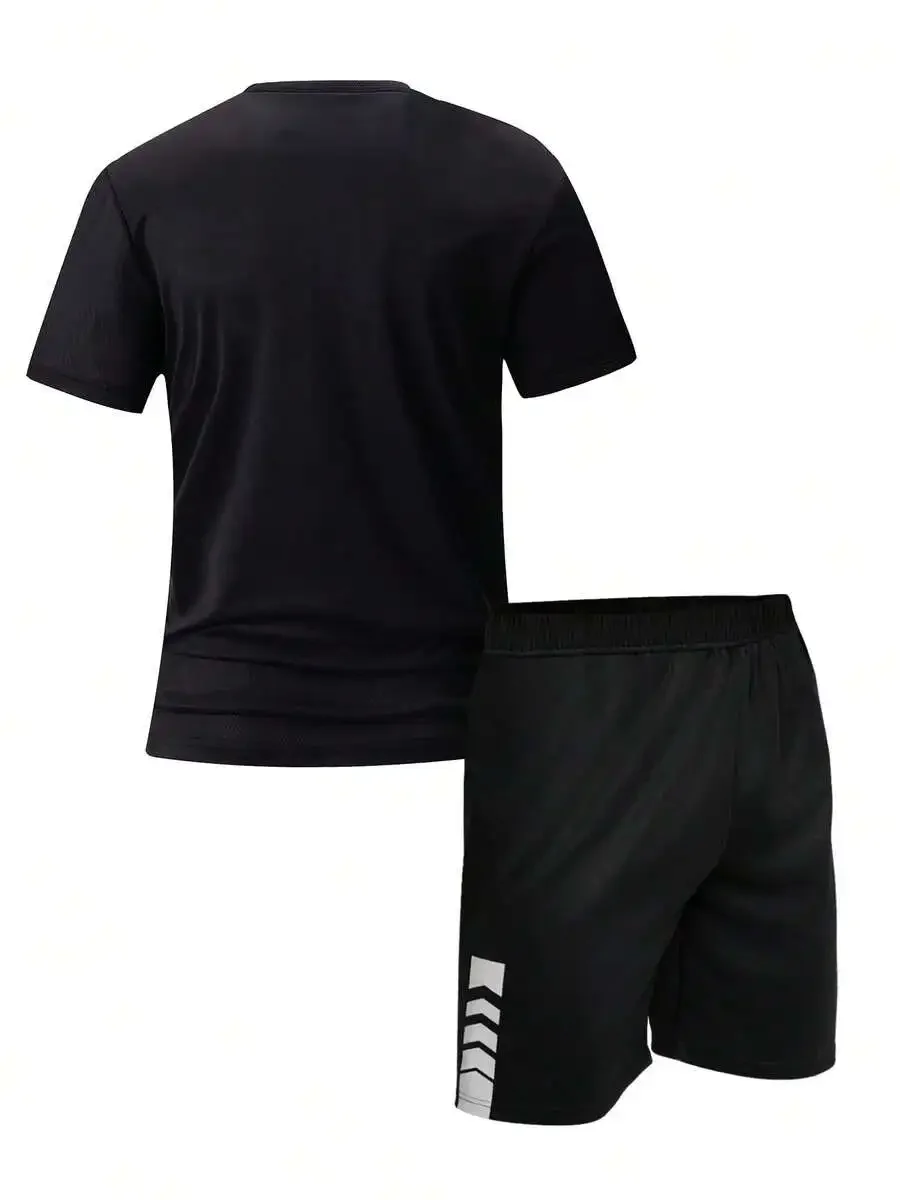 

Mens 2-Piece Summer Casual Sports Set: Round Neck T-Shirt And Shorts
