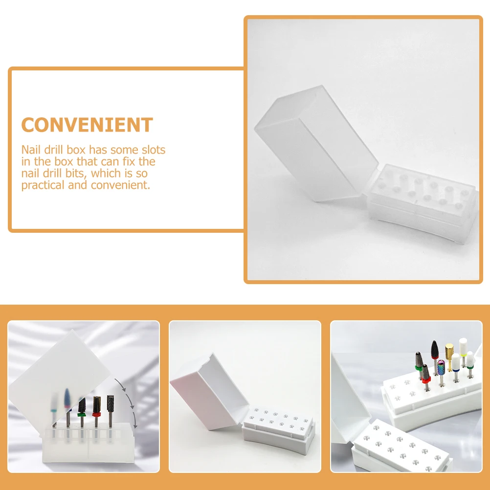 

2pcs Plastic Nail Bit Organizer Storage Box for Manicure Grinder Heads Display Storage White Durable Portable
