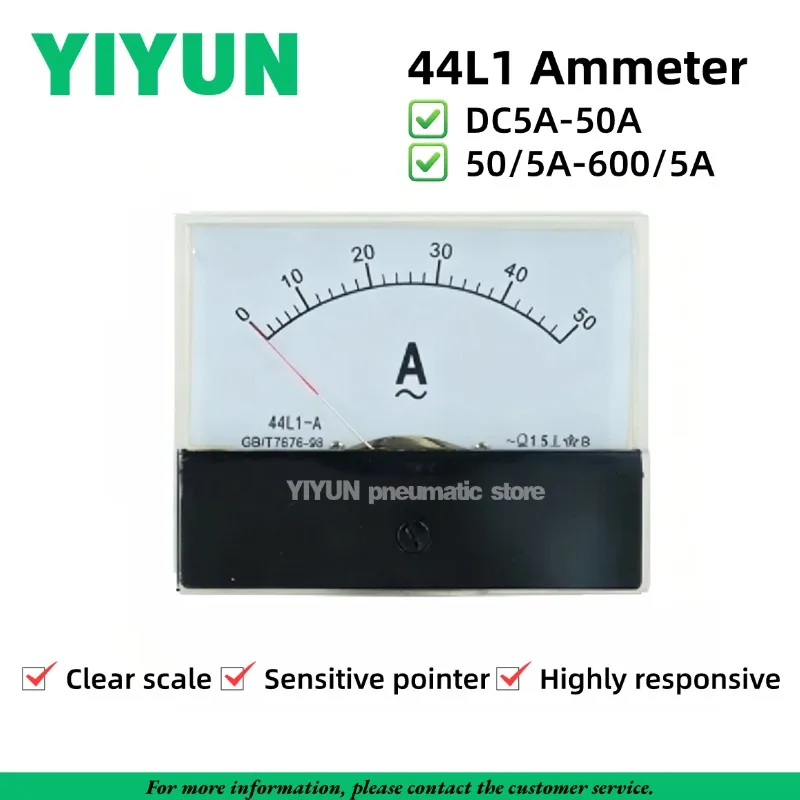 1PC 44L1 AC Analog Ammeter 50/5A-600/5A CT Type Industrial Panel Meters 5A 10A 15A 20A 30A 50A Direct Connection Current Meter