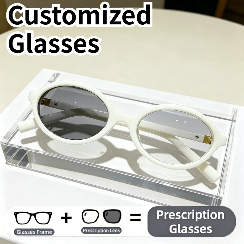 

Customizable Small Oval Eyeglass Frame Prescription Photochromic Lenses Available Anti Blue Light High-end Spectacles for Unisex
