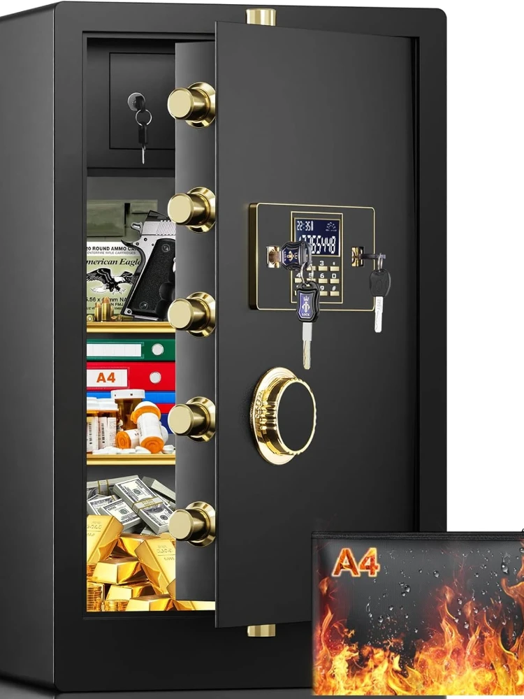 صندوق أمان فولاذي عالي التحمل مقاوم للحريق ومقاوم للماء مع حقيبة مقاومة للحريق، قفل مجمع وخزانة داخلية، خزائن مقاومة للحريق