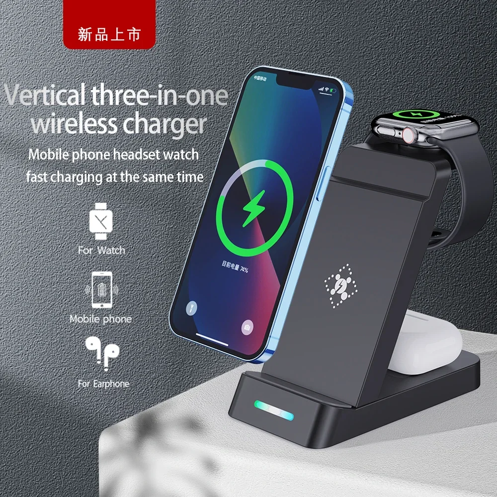 VIKEFON 30W 3 in 1 Wireless Charger Stand For iPhone 15 14 13 12 Samsung Apple Watch Airpods IWatch Fast Charging Dock Station