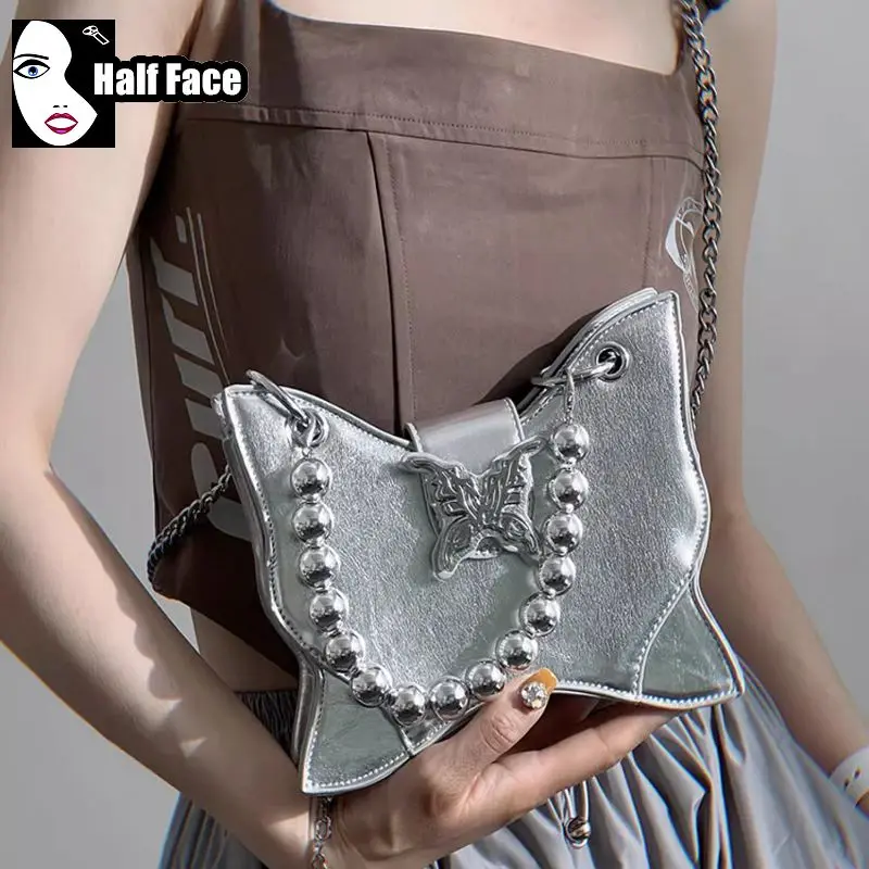 Y2K женская готическая Серебристая универсальная сумочка в стиле Харадзюку с бабочкой для девушек в стиле панк сумка на одно плечо Продвинутый Дизайн Лолита Сумки-тоут через плечо