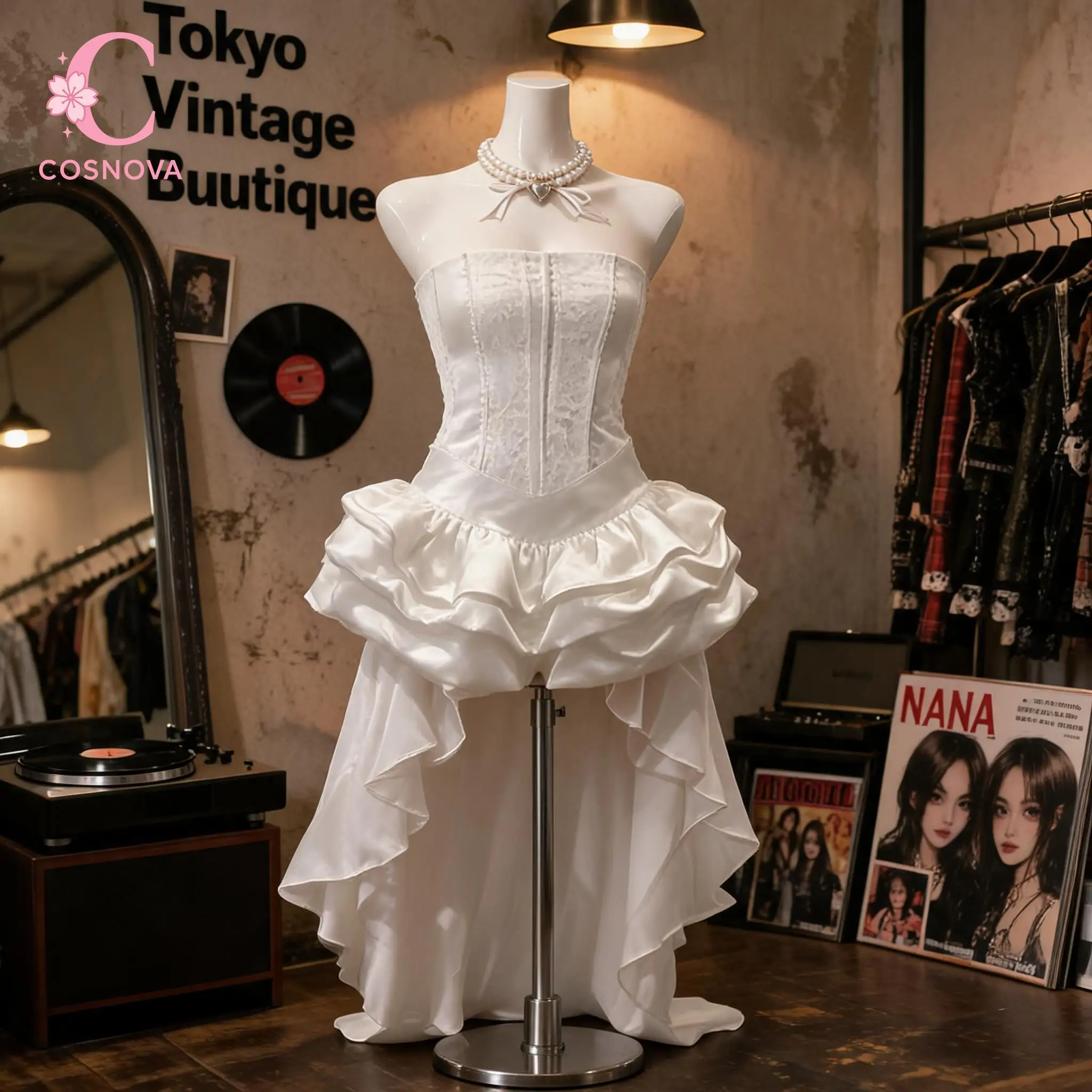 Nana Style Y2K Baddie It Girl Vintage Lace Corset Tube Mini Dress Women Ruffled Hem Bodycon Party Night Out Club Streetwear New