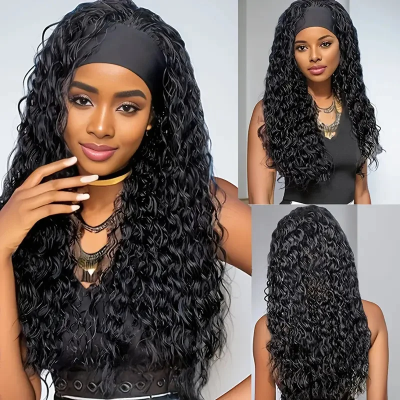 

European, American, African small curly synthetic hair wigs with middle parting and long curls, made of high-temperature syn