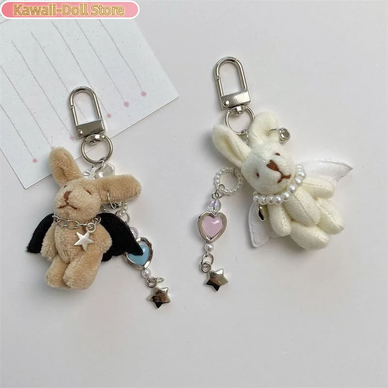 Doux Punk ange lapin en peluche porte-clés pendentif téléphone chaîne sac à dos charme mode à la mode femmes sac suspendu Couple accessoire cadeau