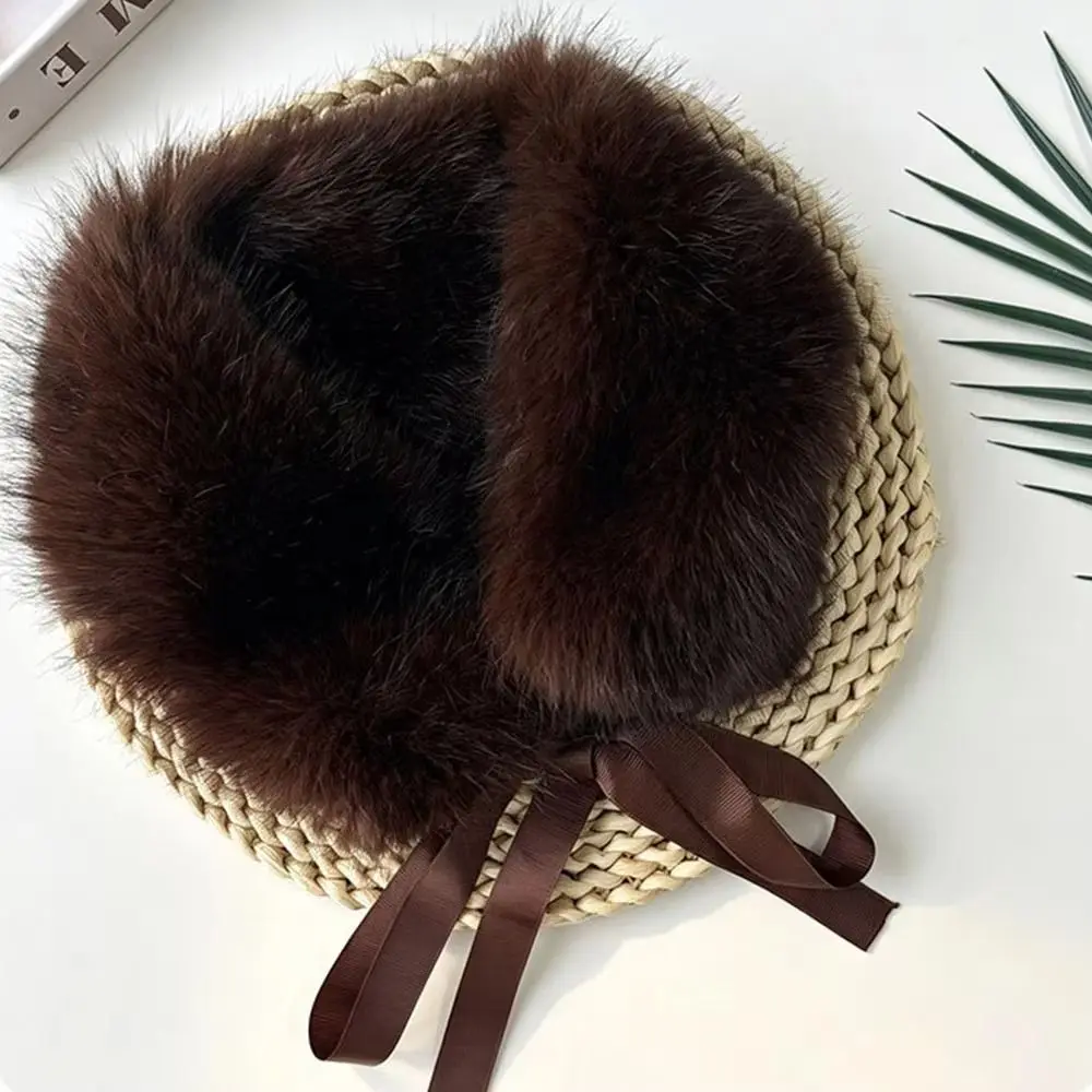 Elegant Thick Faux Fur Scarf Warm Neck Warmer Winter Scarf Windproof Thermal Insulation Shawl Wrap Office Ladys