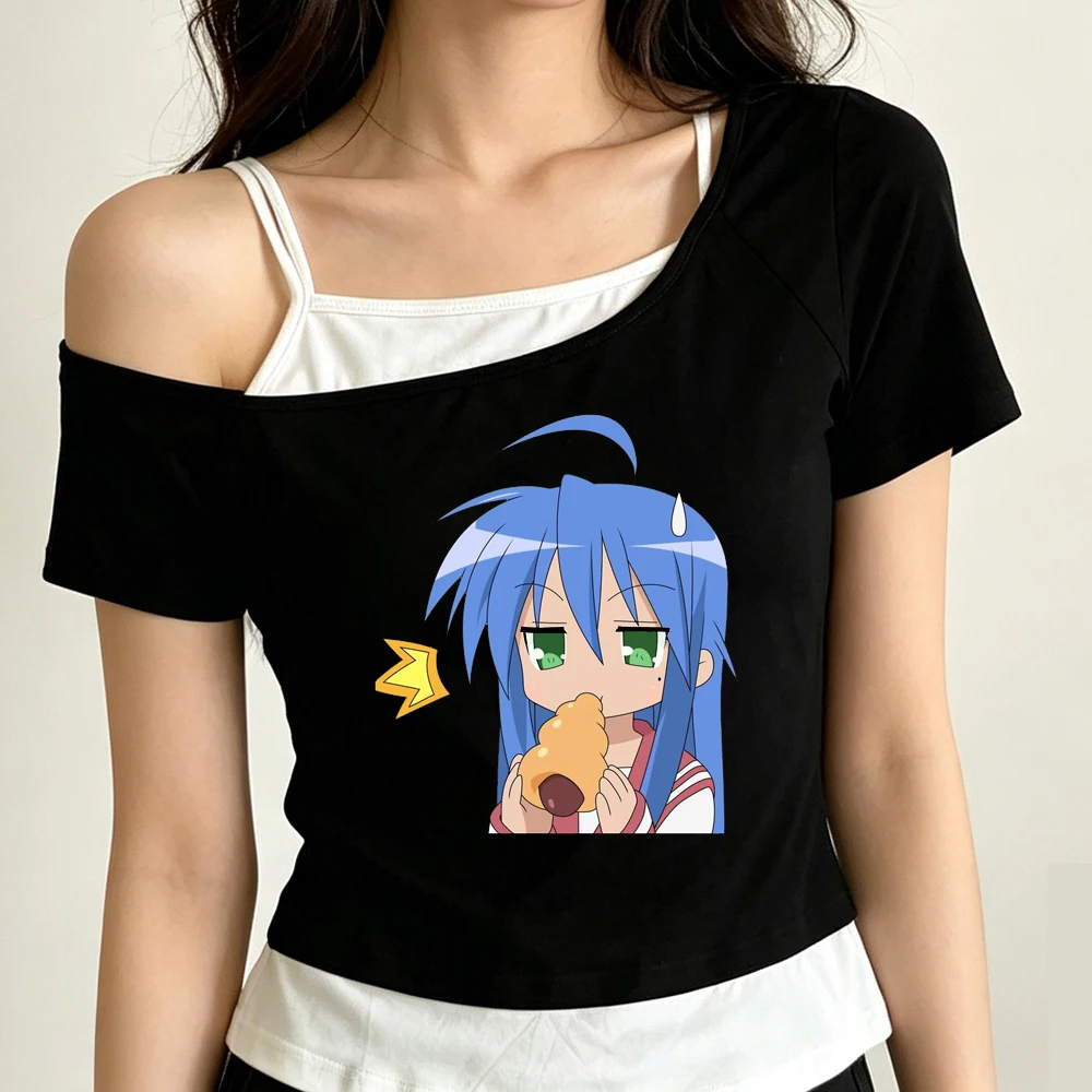 Lucky Star Otaku cropped top teen party y2k goth t shirt korean fashion graphic meme party japanese