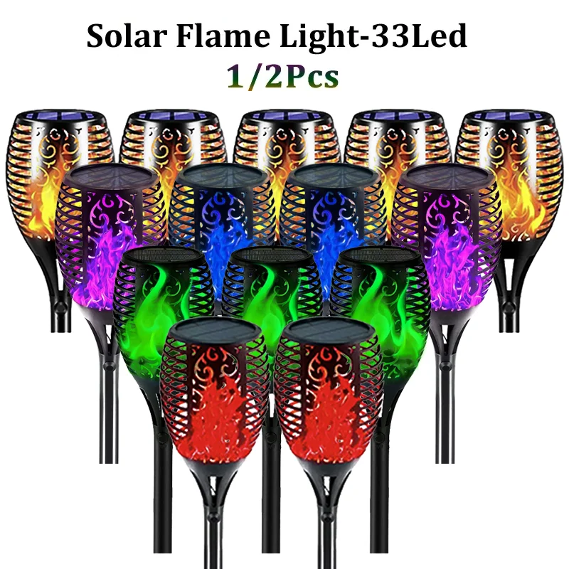 1/2Pcs 33 LED Solar Flame Torch Flickering Light Solar Outdoor Lights Waterproof Garden Decor Lawn Path Patio Floor Garden lamps